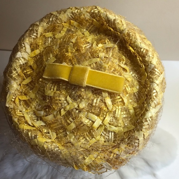 Vintage 50s Womens Yellow Straw Pillbox Hat - Picture 6 of 9